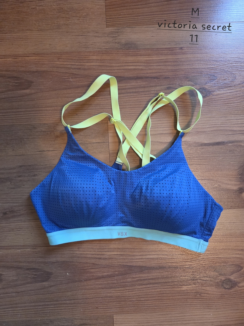 Victoria's Secret Blue Sports Bra with Yellow Straps